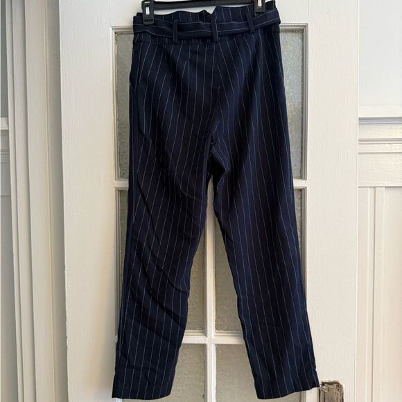 Navy Pinstripe Paperbag Waist Pants - Size Small Regular - Picture 2 of 3